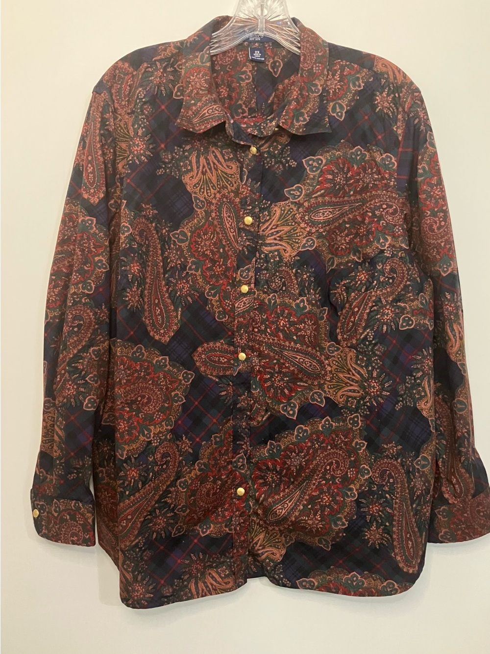 Chaps Paisley Tartan Plaid Button Down Shirt 2X 100% Cotton Preppy Classic - Picture 2 of 7